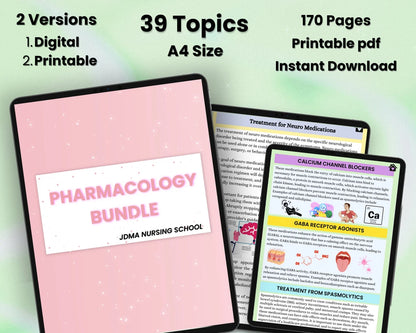 Pharmacology Bundle: 170 Pages | Fully Hyperlinked & Printable PDF | Nursing School Notes & Medication Guide