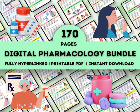 Pharmacology Bundle: 170 Pages | Fully Hyperlinked & Printable PDF | Nursing School Notes & Medication Guide